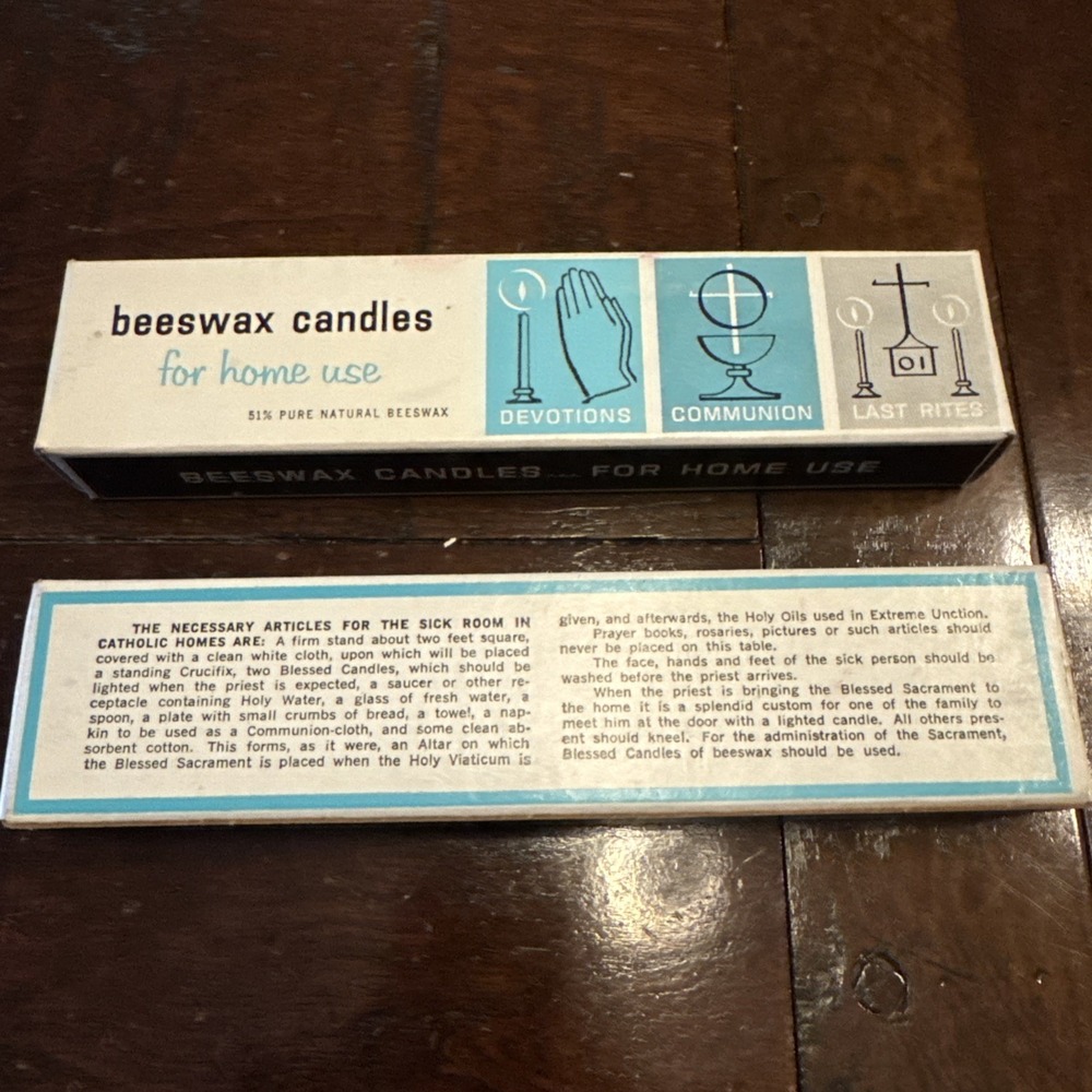 Set of 4 Vintage A.I. Root 51% Beeswax Sick Call Candles -‎ Catholic Last Rites
